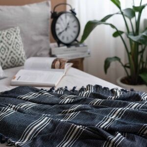 Elegant Black and White Herringbone Throw Blanket